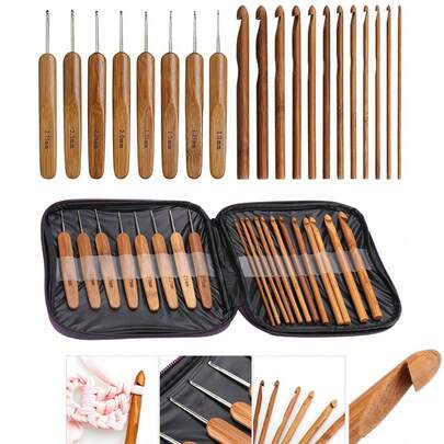 20 件/套竹钩针带盒 20 种不同尺寸从 1.0 毫米到 10.0 毫米适用于 DIY 工艺手柄编织缝纫工具套装套件手柄 DIY 木制编织针适合初学者专业人士 ZSY