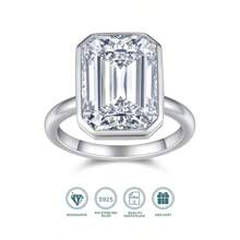 1pc 10x14mm Octagon Moissanite Ring, Fashionable & Elegant 925 Sterling Silver Plated 18K Gold, Prong Setting, Hypoallergenic Nickel-Free Design, Closed Size 5/6/7/8/9, Suitable For Engagement, Mother's Day, Wedding & Special Occasions, Comes With GRA Certification