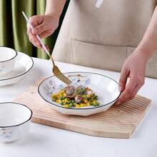 14pcs Ceramic Tableware Set [4 Bowls, 4 Plates, 4 Pairs Of Chopsticks, 1 Soup Bowl, 1 Large Spoon], Underglaze Color Ceramic Dinnerware Set For 2-4 People, Romantic And Creative Chinese Style High-Quality Ceramic Rice Bowl, Bowl And Plate Set,School Supplies