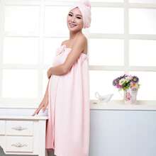 2 件套超柔软纤维露肩浴袍 + 干发帽，包含发帽 + 浴袍，超强吸水轻质速干浴巾套装，适合美容院家用浴室开学使用 - 彩色 - 查看 2