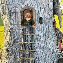 5.7-Inch Out The Door Tree Hugger,Funny Garden Gnome Statue, Hanging Resin Gnome Figurine,Whimsical Tree Sculpture,Garden Peeker Statue,Ideal Patio Yard Lawn Porch Decoration,Gnome Design Garden Decoration Craft,Garden Decor,Garden Accessories,Father Day Gift - Rust Brown - View 5