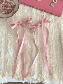 2/4/6pcs Set Pink Lace Ribbon Hair Clips, Cute Ballet Style Bow Hair Clips, Multi-Purpose Hair Accessories For Girls - Lace Butterfly Hair Clip - View 9