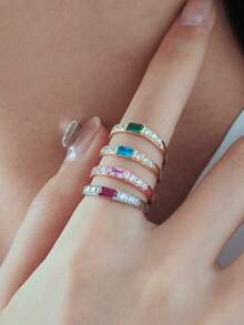 Square Birthstone Luxury Custom Ring, Supports Birthstone Customization. Perfect For Valentine's Day, Christmas, Thanksgiving, Mother's Day, Father's Day, Birthdays, Graduation Ceremonies, And Surprise Gifts. Ideal For Gifting To Parents, Lovers, Partners, Close Friends, Grandparents, And Teachers-An Eternal Token Of Love And A Timeless Treasure To Convey Affection. - Multicolor - View 5