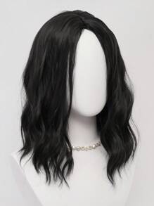 Retro Simple Black Medium Length Curly Wig 16 Inch Black Brown Water Wave Clavicle Hair Thin Breathable Fluffy Natural Female Heat Resistant Synthetic Fiber Wig Suitable For Daily Wear Casual Street Wig Shoulder-Length French Curls Sweet And Gentle