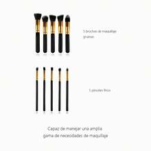 10 Juego de brochas cosméticas profesionales - Pincel de base avanzada Juego de pinceles para sombra de ojos rubor negro - Negro - Ver 4