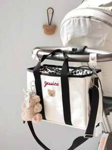 1 buc. Geantă de mămici personalizată cu șnur INS, geantă tote cu ursuleț brodat personalizată cu litere de capacitate mare, geantă de umăr ușoară și versatilă pentru mămici, geantă de mână multifuncțională de capacitate mare cu cârlig pentru cărucior, potrivită pentru uz zilnic, cadou pentru familie și prieteni, potrivită pentru Ziua Mamei, Crăciun, Festivalul Primăverii, ziua de naștere