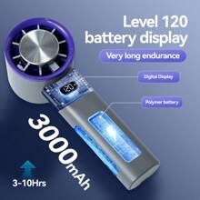1pc Portable Handheld Ice Cooled Desk Fan, 120-Level Adjustable Turbo Mini Fan With 3000mAh Rechargeable Battery, LCD Display, 9000RPM High Airflow Quiet Cooling For Travel/Camping/Outdoor, Gift For Women & Men
