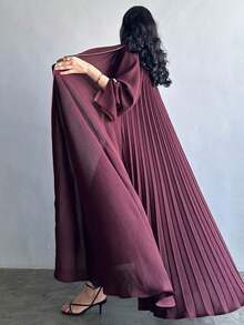 Váy Abaya, Áo choàng thanh lịch, Phong cách Dubai Âu Mỹ, Khiêm tốn - màu đỏ hạt dẻ - Xem 4