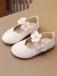 Fashionable & Elegant Floral Mary Jane Shoes For Girls, Comfortable Lightweight Non-Slip Soft Bottom Flat Shoes, Suitable For Performance, Party, All Seasons - White - View 4