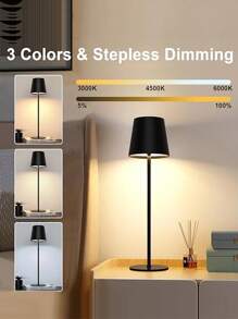 1 PC Wireless Table Lamp, Height Adjustable, Type-C 5V Rechargeable ,3 Colour Temperatures, Dimmable, Portable LED Waterproof Table Lamp For Dining Room, Bedroom