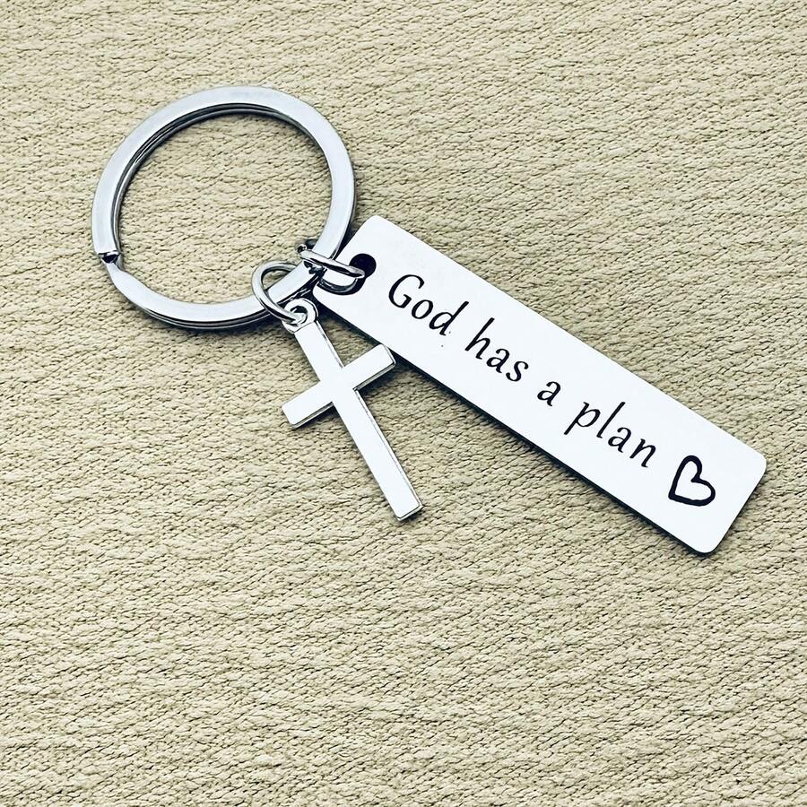 [God's Plan Baptism Keychain] Christian Gift Keychain, Engraved With "God Has A Plan", Stainless Steel Keychain, Religious Gift Keyring, Suitable For Baptism, Christmas, Easter, Birthday, First Communion - Multicolor-4 - View 1