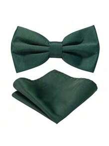 1 Set Men's Bow Tie & Pocket Square Set, Business Formal Bow Tie And Handkerchief Set, Suitable For Weddings, Cocktail Parties, Gatherings, Banquets