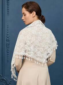 1 lenço feminino com acabamento em borla de renda, elegante xale triangular da moda, adequado para uso diário