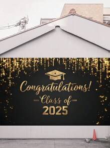 1pc Luxury Black & Gold 2025 Graduation Party Backdrop - High-End Sparkle Plaid Design, Modern Style Photo Background Hanging Cloth, Polyester Material, No Electricity Needed, Applicable For Photo Booth And Cake Table Decor, Indoor & Outdoor Use, Multiple Sizes Available, Graduation Ball Party, Party Decor, Home Decor