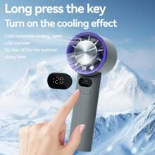 1pc Portable Handheld Ice Cooled Desk Fan, 120-Level Adjustable Turbo Mini Fan With 3000mAh Rechargeable Battery, LCD Display, 9000RPM High Airflow Quiet Cooling For Travel/Camping/Outdoor, Gift For Women & Men