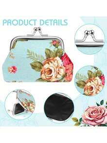 1/4/8 件复古玫瑰小钱包带扣，涤纶花帆布女士面料扣零钱包可爱小钱包小化妆包，适合日常使用、新娘礼物和派对礼物