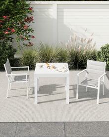 Patio Stackable Chairs Set Of 2, Outdoor Aluminum Stacking Dining Chairs With Textilene Fabric For Outdoor, Patio, Deck, Backyard - White+Light Grey - View 1