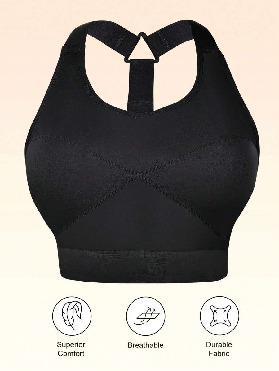 Plus Size Women Y-Back Sports Bra, Adjustable Straps, Quick-Dry Breathable, Low-Impact, Suitable For Daily Wear, Gym, Workout