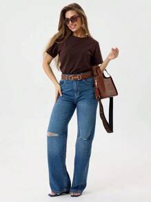 Camiseta Lisa Marrom Feminina Várias Cores Básica Lançamento 100% Algodão