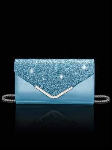 Women's Rhinestone Evening Clutch, Set Of 4 Rhinestone Ear Clips Bridal Wedding Choker Bracelet Pendant, Sparkling Purse, Perfect For Party, Wedding, Prom, Dinner/Banquet, Wedding Dress, Formal Wear, Prom Dress, Birthday Dress - Baby Blue - View 3