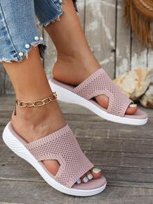 Minimalist Fashion Women Plus Size Casual Sports Slip-On Slippers, Comfortable Retro Thick Sole Beach Sandals (Run Small One Size) - Pink - View 3