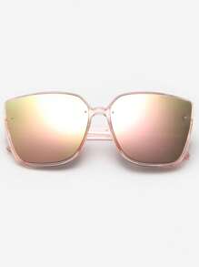 1pair Women's Transparent Pink Square PC Frame Mirrored Lens Fashionable Everyday/Travel Fashion Glasses For Summer Beach Vacation,Outdoor,Travel