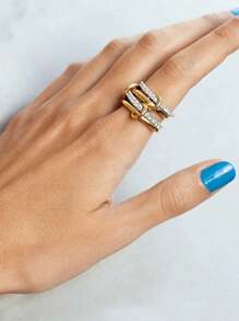 1 Stück Damen Mode Edelstahl Multi-Loop Kubikzirkonia Ring mit Layered Design, geeignet für den täglichen Gebrauch und Partys