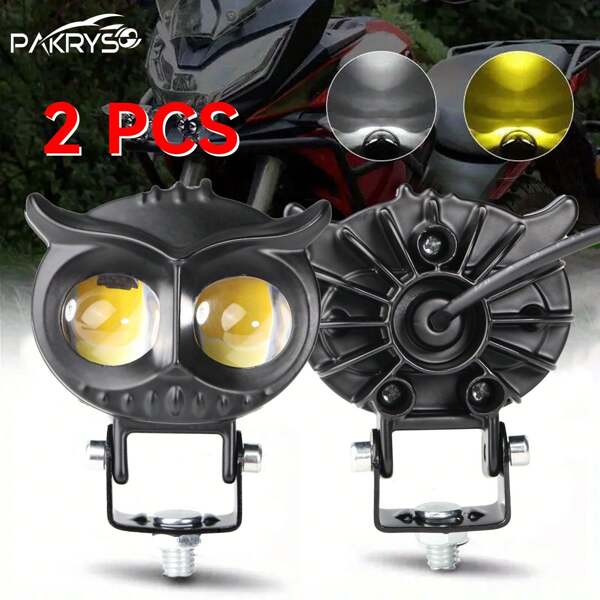 PAKRYS 2 pièces de phares de moto bicolores avec design de hibou et 4 modes d'éclairage auxiliaire. Feux de brouillard et feux de circulation pour moto et scooter