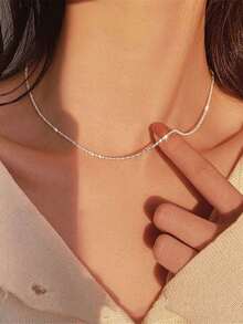 1pc Fashionable Versatile Minimalist Sparkling Silver Chain Necklace - Silver - View 5