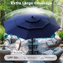 10ft 3 Tier Auto-Tilt Outdoor Patio Umbrella Beach Garden Double Vented Table Umbrella With Push Button And Crank, Beige - Navy Blue - View 4