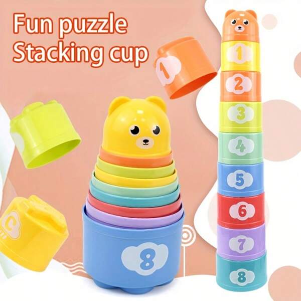 Tazas apilables educativas para niños de colores aleatorios, juguete torre arcoíris para niños, tazas apilables de anillos para niños, juguetes de playa, regalos de festivales, regalos de cumpleaños (color aleatorio)
