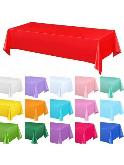 1/5pcs Disposable Plastic Rectangular Tablecloth, Various Colors For Birthday, Shower, Wedding, Ice Cream And Ocean Party Decorations, Birthday Wedding Room Decor