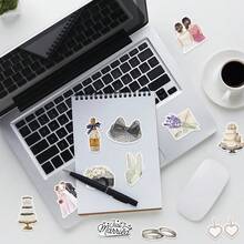 50pcs Cartoon Watercolor Wedding Favor Stickers, Creative Decorative Stickers For Balloons, Phone Cases, Notebooks, Diaries, Wall Decor, Waterproof Vinyl Stickers - TQ50-0905 - View 6