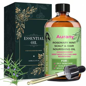 AURANY 纯冷压迷迭香精油，迷迭香油，滋养面部肌肤，改善干燥肌肤，保持肌肤柔软，提升肤质，日夜护肤，柔滑紧致肌肤，适用于面部、手部、足部、身体，情人节、圣诞节礼物 - 30毫升/100毫升。