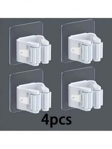 4pcs,Mop Storage Rack, Bathroom Free Punch Mop Clamp Hook Holder, Hanging Mop Storage Rack With Latch, Seamless Wall Hanging Mop Clamp, Plastic Broom Storage Holder, Bedroom, Garden, Bathroom, Home, Dormitory Home Space Saving Storage