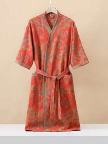 1 Stück langer, vintage Blumenmuster Bademantel, Gaze Bademantel, saugfähig und schnelltrocknend, Damen Bademantel, geeignet als Handtuchmantel, Frühlings/Sommer Nachtwäsche, doppellagige Gaze, Bad- und Heimbedarf Badezimmer Dekoration Schulanfang