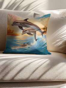1-4 Fundas de Almohada Cuadradas con Estampado de Delfines y Conchas Marinas, Estilo Costero y Playero, de Fibra de Poliéster Premium Ultrasuave, Decorativas para Sofá Dormitorio, Decoración Náutica de Verano para el Hogar, Regalo para Casa de Playa (Decoración Costera, Acentos de Verano, Regalos con Temática Oceánica) - Multicolor - Ver 3