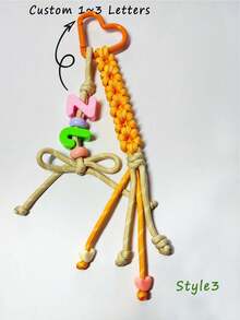 [Custom] 1pc Multicolor Braided Cord, Customized Acrylic Letter Beaded Keychain, Heart-Shaped Keychain, Name Tag Bag Charm, Water Bottle Hanger, Back To School Gift, Holiday Gift