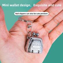 1 Pc Mini Wallet & Nail Clipper, Stainless Steel Foldable Portable Cute Nail Care Tool With Keychain, Can Be Hung On Backpack Handbag