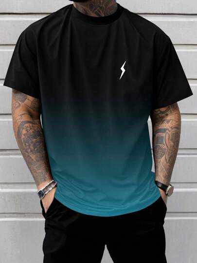 Plus Size Men's Gradient Lightning Print Fashion Short Sleeve Crew Neck T-Shirt