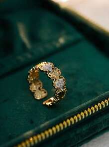 1pc S925 Sterling Silver Lace Leaf Hollow Zirconia Elegant Adjustable Ring, Versatile Jewelry Gift, Suitable For Women's Daily Wear, Parties, And Holidays
