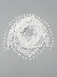 1 lenço feminino com acabamento em borla de renda, elegante xale triangular da moda, adequado para uso diário
