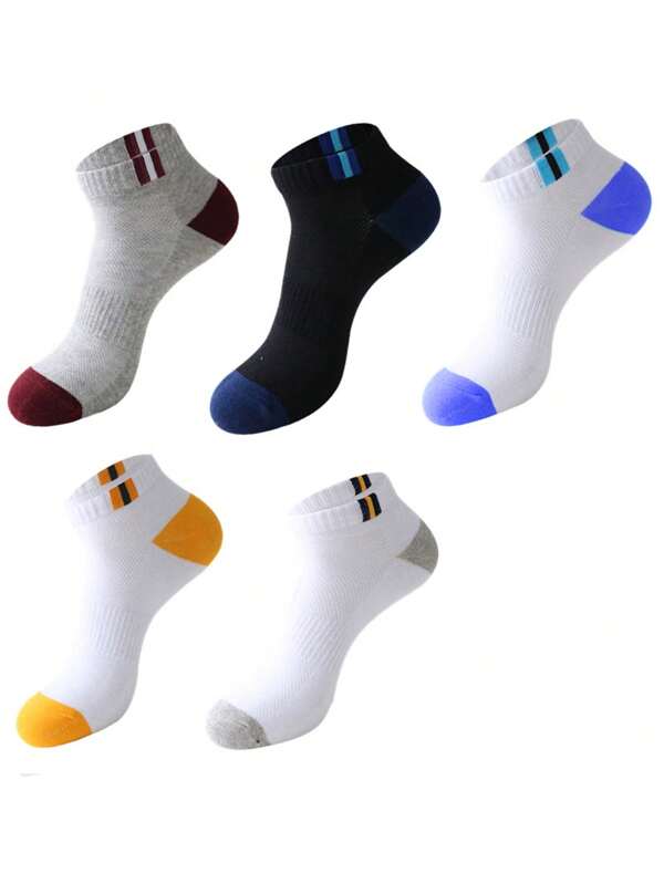 5 Pairs Men's Socks, Sports & Business Casual Mixed Color Knitted Socks For All Seasons