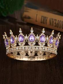 1pc Bride Gold Crown Headpiece, Crystal Princess Tiara, High-End Wedding/Birthday Crown