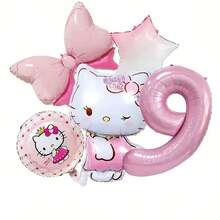 5 pezzi Palloncini in alluminio con motivi cartoni animati di Hello Kitty di Sanrio, decorazione per feste di compleanno, scena di compleanno con gatto carino KT