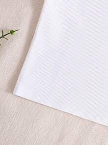 1pc Girls Casual Minimalist Butterfly Pattern White Rib Knit Round Neck Camisole, Simple Summer Clothes For Tween Girl - White - View 5