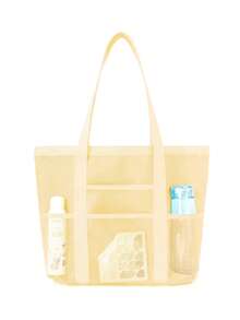 1 件夏季简约网状假日沙滩包多口袋大容量防水单肩手提包适合多种场景、游泳储物袋、旅行、度假、海滩、购物袋母亲节礼物夏季沙滩包送给妈妈 - 彩色 - 查看 18