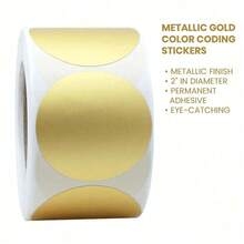 300pcs/Roll, 2-Inch Round Gold Color Stickers, Envelope Sealing Stickers, Home Decor Wall Stickers, Decorative Labels School Supplies,Back To School - Gold - View 2