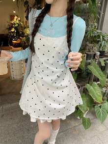 Women's Korean Style Polka Dot Camisole, Minimalist - White - View 4