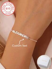 One Piece 925 Silver Custom Cuban Bracelet, Personalized Name Cuban Bracelet, Mother's Day And Valentine's Day Holiday Gift - Silver - View 1